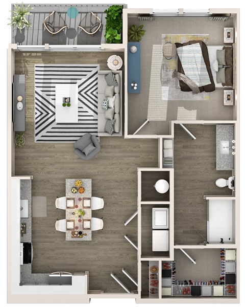 Floor plan for 1 bed, 1 bath, 830 sqft